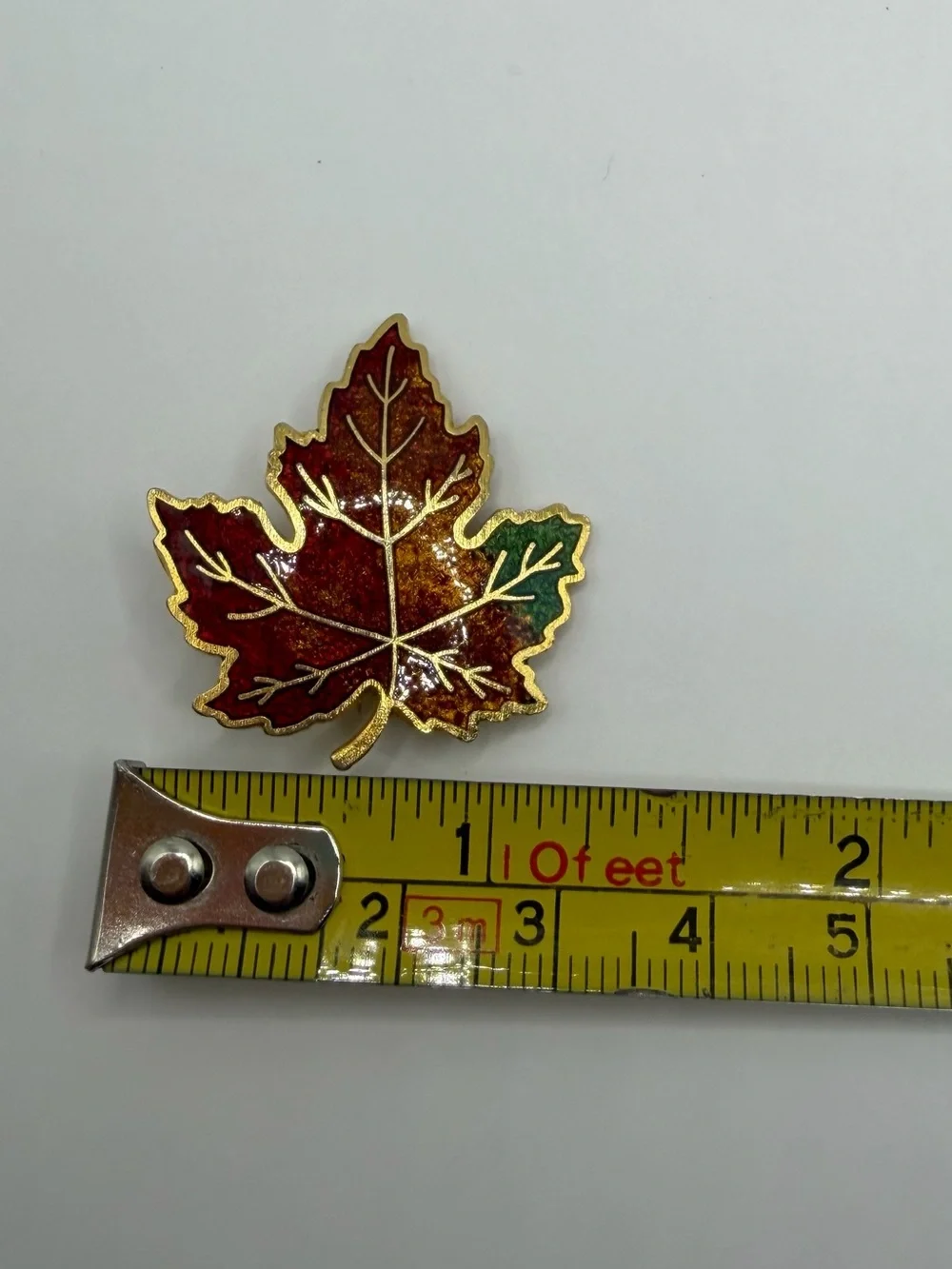 Vintage Goldtone Maple Leaf Brooch Pin Red Yellow Green Enamel Fall Foliage